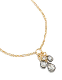 Discover this mixed metal plated diamante cluster drop necklace with cubic zirconia, and statement gold design close up view - link has visual effect only