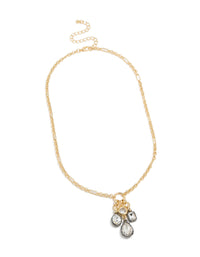 Explore this mixed metal plated diamante cluster drop necklace featuring cubic zirconia, and statement gold design front view - link has visual effect only