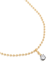 Stunning mixed metal plated cubic zirconia pendant and ball chain necklace in gold with crystal close up view - link has visual effect only