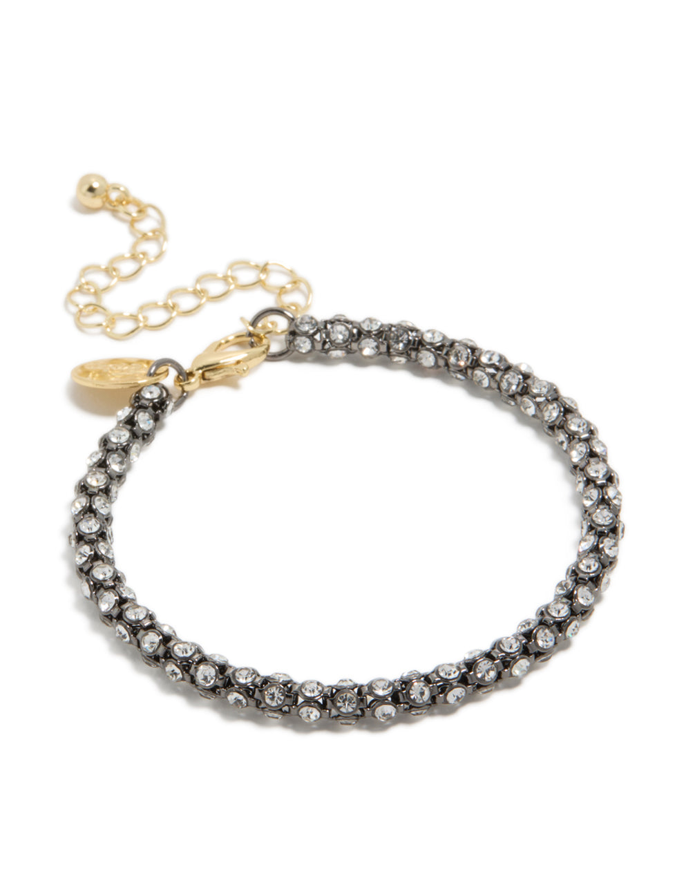 Beautifully crafted mixed metal plated diamante fireball chain bracelet featuring cubic zirconia in silver and gold front view