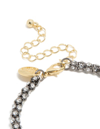 Crafted from mixed metal plated diamante fireball chain bracelet with cubic zirconia in gold and silver closure detail view - link has visual effect only