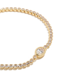 Crafted from gold plated material with oval cubic zirconia stones and close up view - link has visual effect only