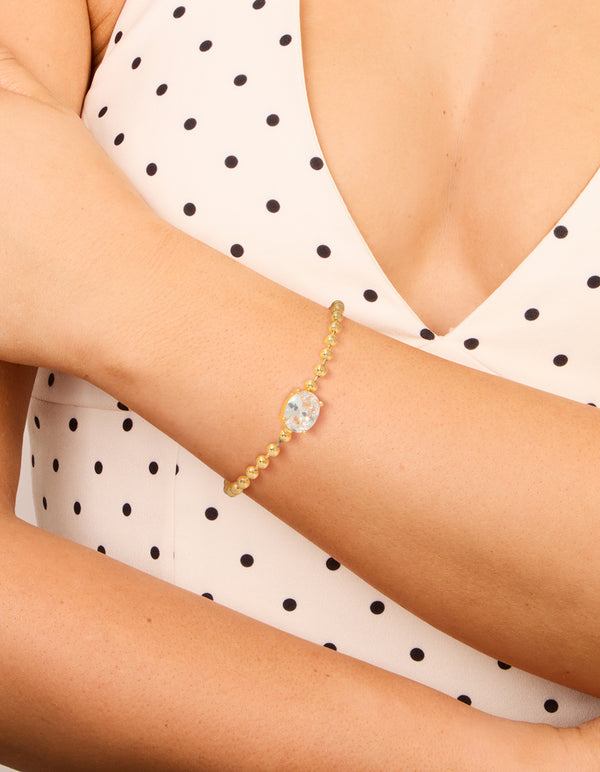 Gold Ball & Cubic Zirconia Oval Toggle Chain Bracelet