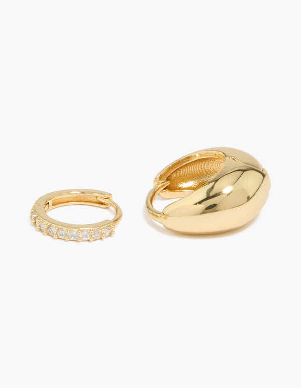 Gold Plated Large Mixed Cubic Zirconia Huggie Earrings
