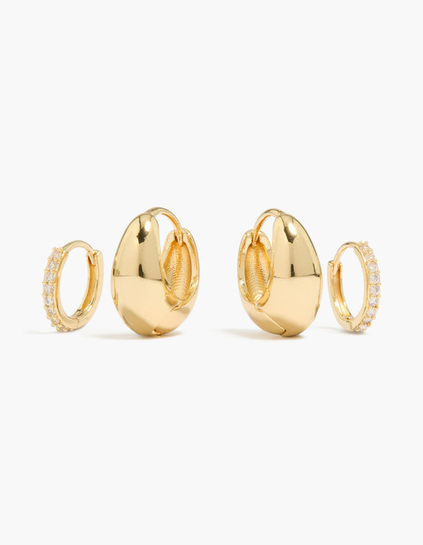 Gold Plated Large Mixed Cubic Zirconia Huggie Earrings