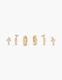 Gold Plated Cubic Zirconia Mini Huggie & Drop Earrings 3-Pack - link has visual effect only