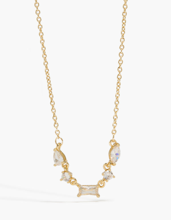Gold Plated Mixed Shaped Cubic Zirconia Necklace