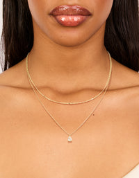 Gold Plated Pear Cubic Zirconia & Chain Necklace 2-Pack - link has visual effect only