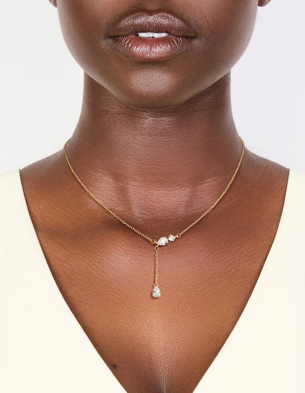 Gold Plated Cubic Zirconia Trio Y-Necklace