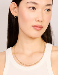 Gold Plain Chain & Huggie Earrings Set - link has visual effect only