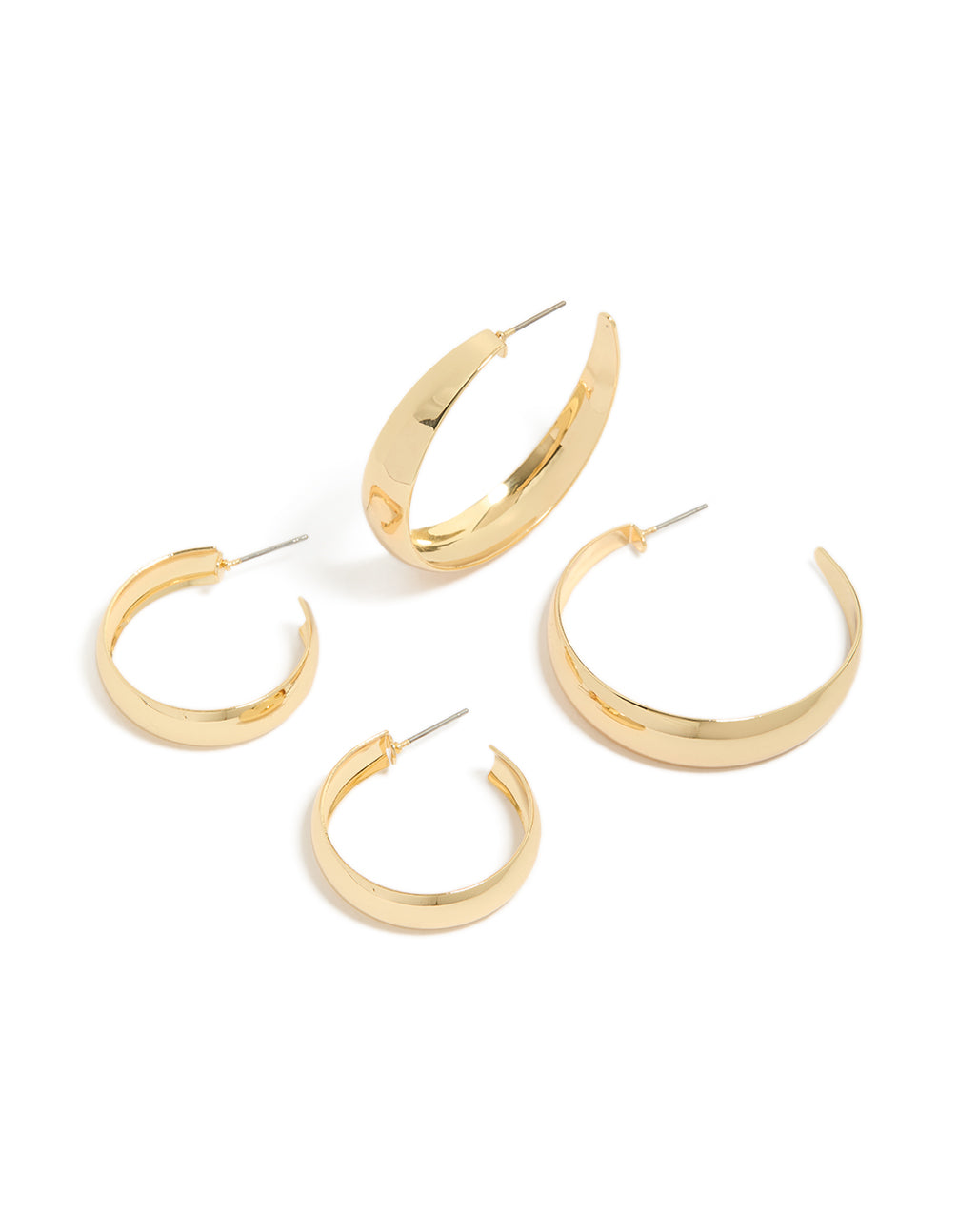 Presenting gold plated medium and large hoop earrings in a 2-pack front view