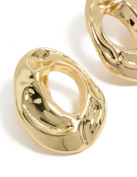 Featuring open organic circle stud earrings crafted from gold plated material close up view - link has visual effect only
