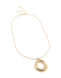 Featuring a gold plated organic circle pendant necklace front view - link has visual effect only