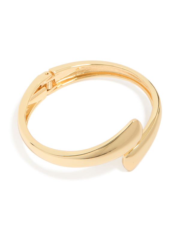 Elegant gold plated flat teardrop hinged bangle front view
