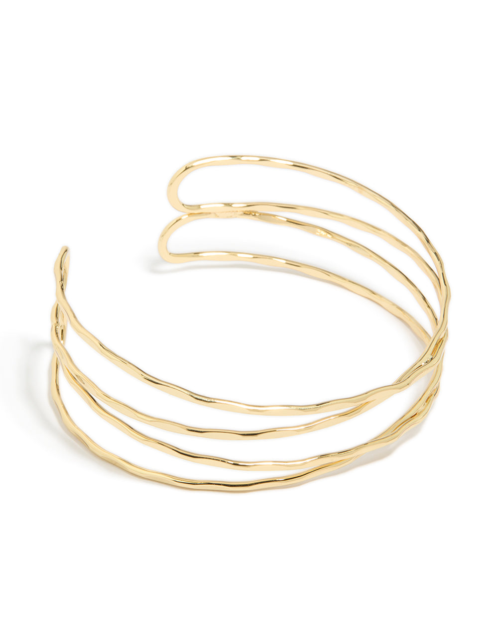 Crafted from gold plated material, this multi cross textured arm cuff features a statement style in gold front view