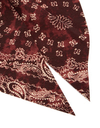 Striking bow hair clip showcasing intricate paisley print in maroon, brown statement styling detail view - link has visual effect only