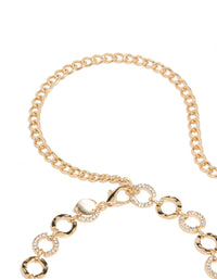 Crafted with embellished waisted design, this gold mini diamante and molten circle statement belt side view - link has visual effect only