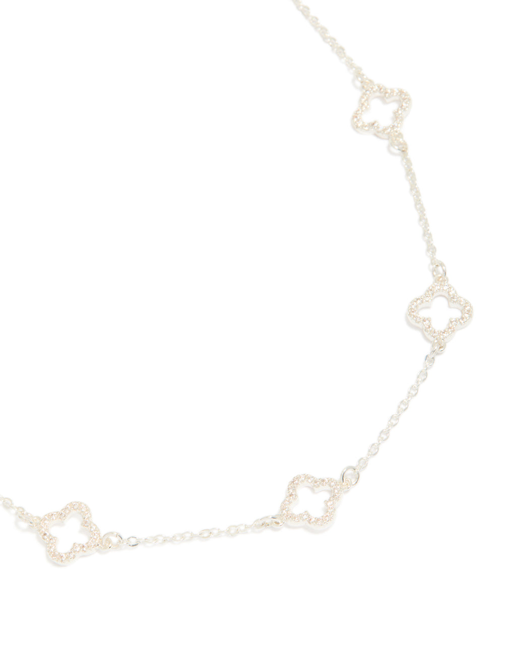 Silver Plated Cubic Zirconia Flower Charms Necklace
