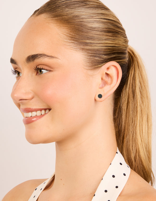Waterproof Black Coated Metal  Stainless Steel Disc Stud Earrings 6 MM