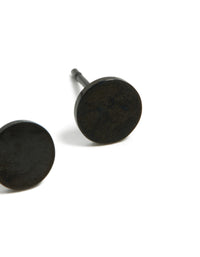 Featuring 6 MM disc stud earrings crafted from waterproof black coated stainless steel with post detail view - link has visual effect only