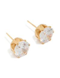 Discover waterproof statement stud earrings crafted from gold plated stainless steel featuring 3 carat round cut cubic zirconia stones front view - link has visual effect only