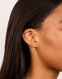Waterproof Silver Plated Stainless Steel Rectangle Huggie Earrings - link has visual effect only