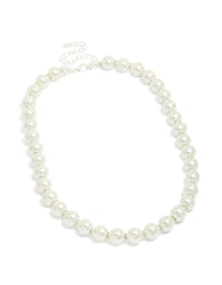 Elegant silver plated pearl and diamante necklace with beads front view - link has visual effect only
