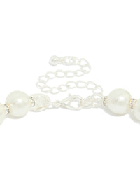 Featuring a silver plated pearl and diamante beaded necklace clasp detail view - link has visual effect only
