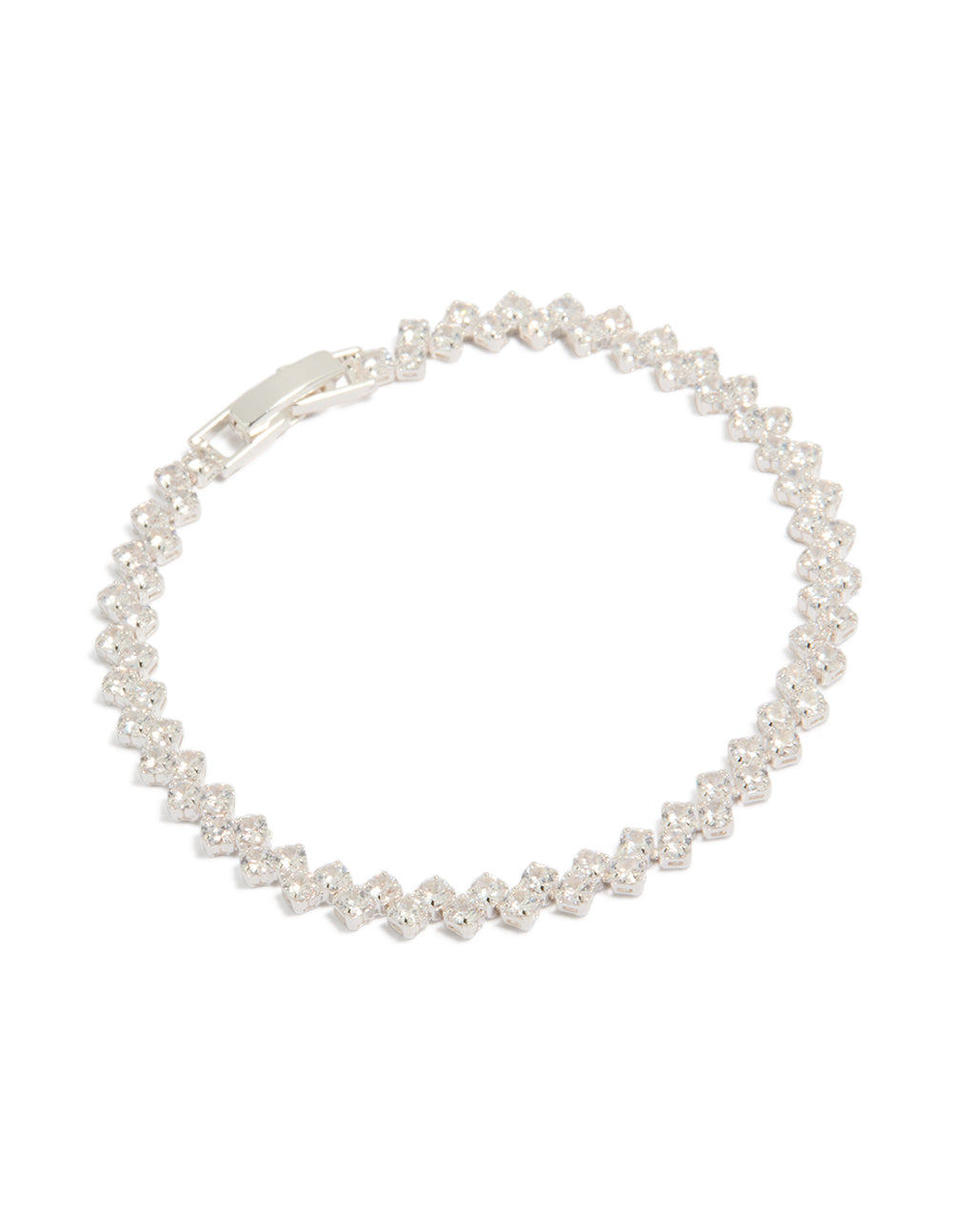 Silver Plated Cubic Zirconia Zig Zag Tennis Bracelet
