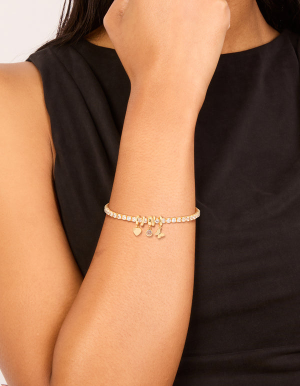 Gold Plated Cubic Zirconia Mixed Charm Tennis Bracelet