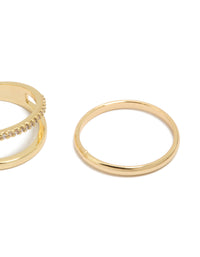 Highlighting gold plated cubic zirconia woven pavé rings 3-pack with statement styling side detail view - link has visual effect only