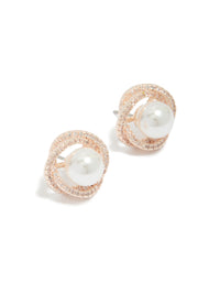 Rose Gold Plated Cubic Zirconia Twist Pearl Stud Earrings - link has visual effect only