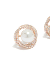 Rose Gold Plated Cubic Zirconia Twist Pearl Stud Earrings - link has visual effect only