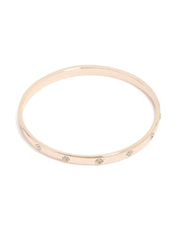 Showcasing a rose gold plated diamante flowers bangle front view - link has visual effect only