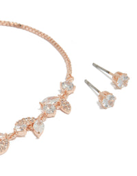 Rose Gold Plated Cubic Zirconia Vine Toggle Bracelet & Earrings Set - link has visual effect only