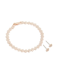 Rose Gold Plated Clover Tennis Bracelet & Earrings Set - link has visual effect only