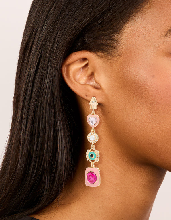 Gold Enamel Celestial Drop Earrings