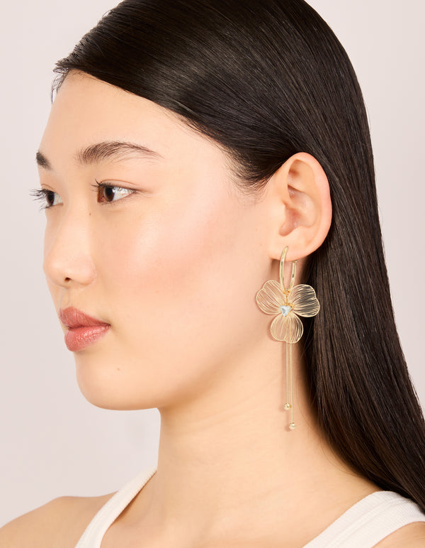 Gold Laser Cut Flower Drop Earrings