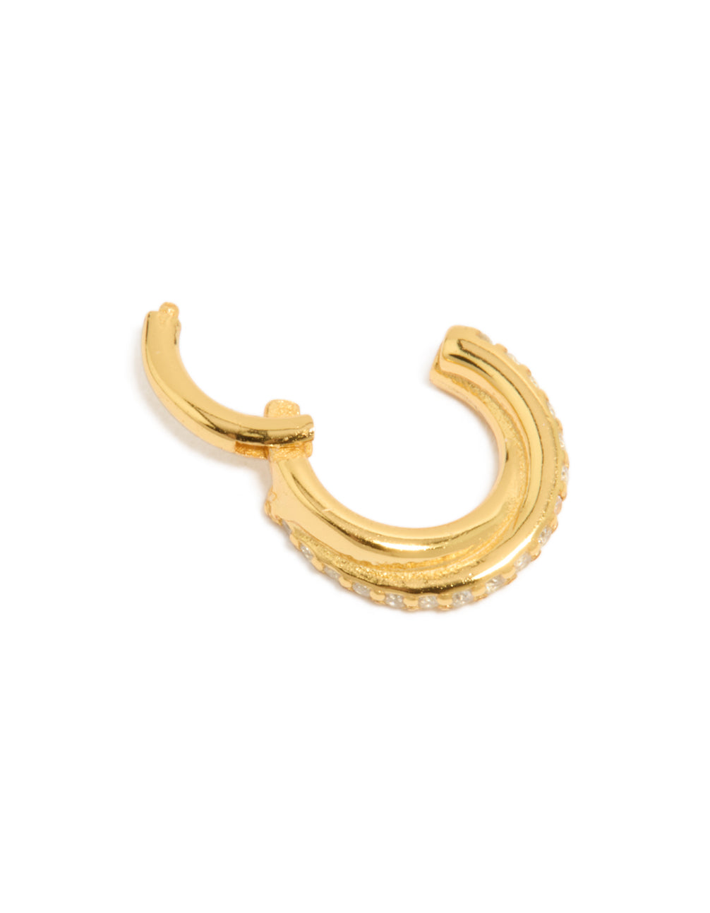 Elegant gold plated sterling silver cubic zirconia twisted clicker ring close up view