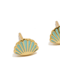 Gold Plated Sterling Silver Blue Enamel Clam Shell Earrings - link has visual effect only