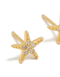 Gold Plated Sterling Silver Cubic Zirconia Starfish Earrings - link has visual effect only