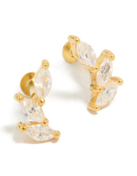 Gold Plated Sterling Silver Cubic Zirconia Triple Crawler Flat Back Studs - link has visual effect only