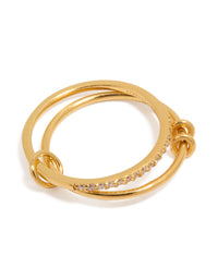 Beautifully crafted gold plated sterling silver cubic zirconia double link ring with charm detailing front view - link has visual effect only
