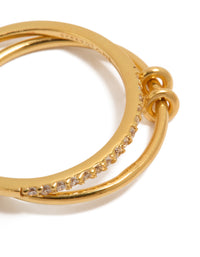 Gold Plated Sterling Silver Cubic Zirconia Double Link Ring - link has visual effect only