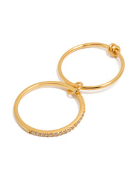 Gold Plated Sterling Silver Cubic Zirconia Double Link Ring - link has visual effect only