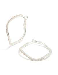 Silver Diamante Wavy Thin Hoop Earrings - link has visual effect only