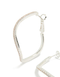 Silver Diamante Wavy Thin Hoop Earrings - link has visual effect only