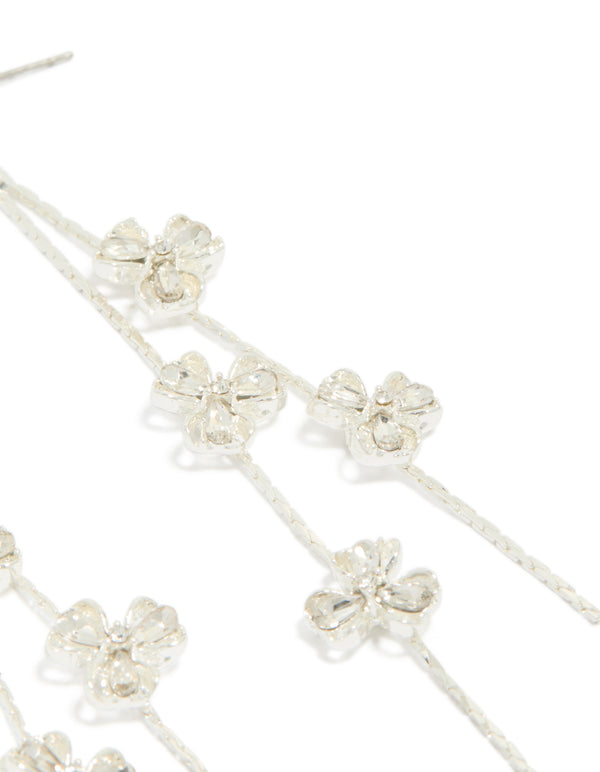 Silver Thin Flower Drop Earrings