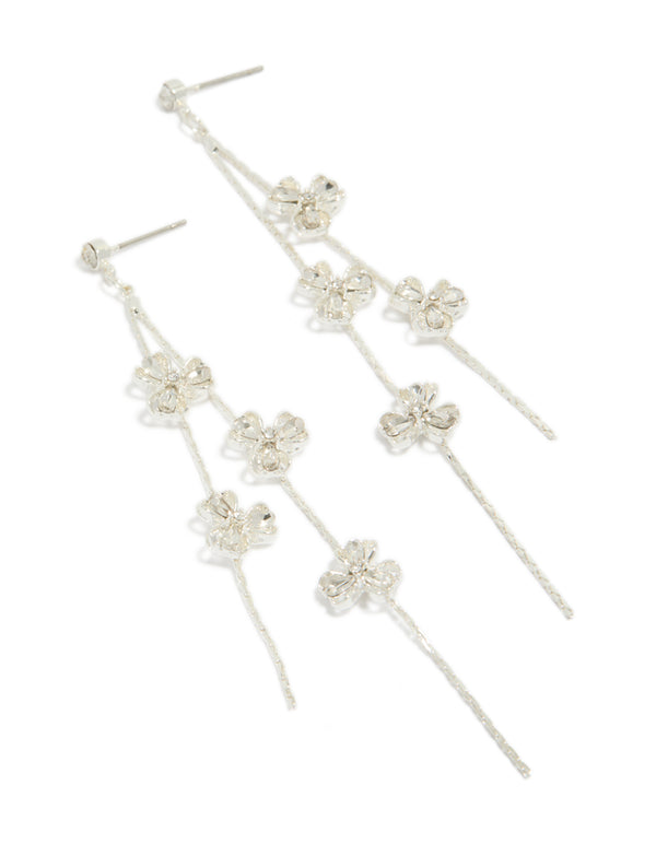 Silver Thin Flower Drop Earrings