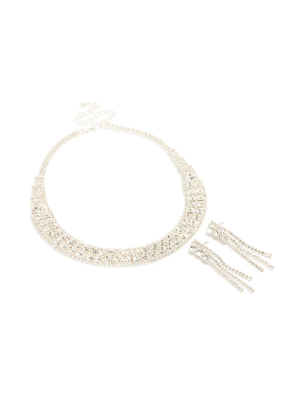 Silver Diamante  Sparkle Drop Earrings & Necklace Set